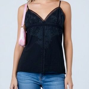 Berenice Black Lace Trim Y2K Babydoll Top Cami. Size XS